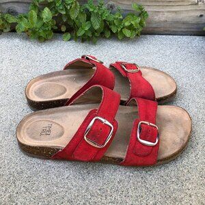 TIME AND TRU Double Strap Sandals 7 Women's Red Slip On Buckle Shoes